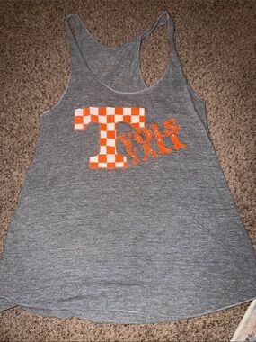 Judith March Heather Gray Racerback Tank with Orange Logo